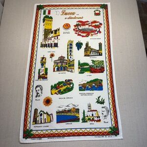 Lucca Illustrated Cotton Tea Towel - Colorful Landmark Print